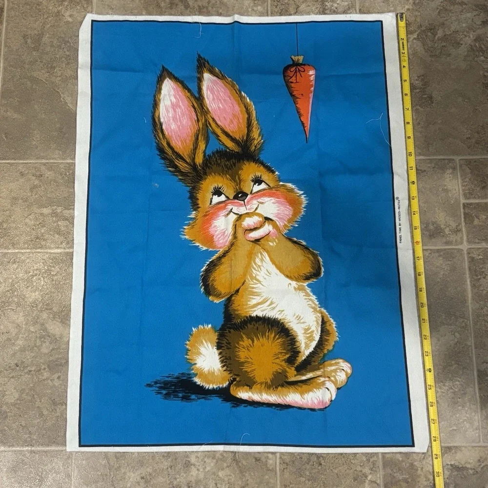 Vintage Panel Time Bunny Rabbit Carrot ‎ Fabric Panel Wesco Reltex 28